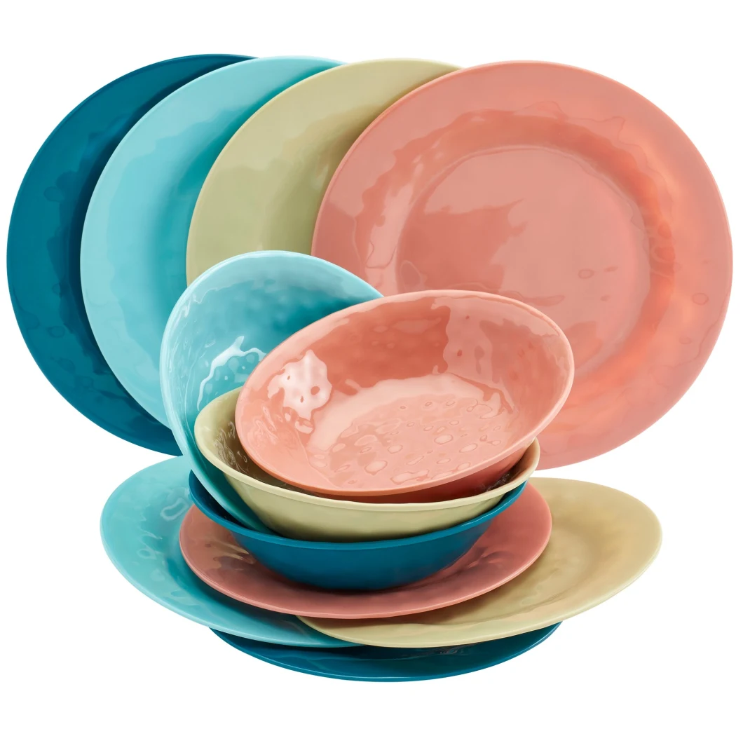 Coloring Melamine 12PC Assorted Summer Style Dinnerware Set