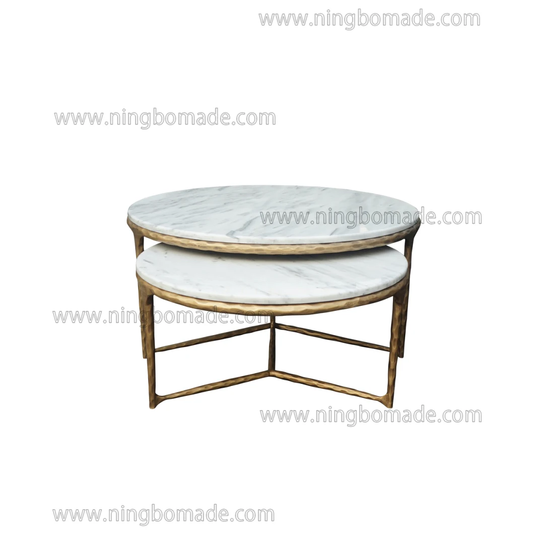 Metal Forged Coffee Table Set with Italian Nature Marble Top