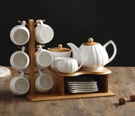 Ceramic Cup Bamboo Saucer with Bamboo Rack